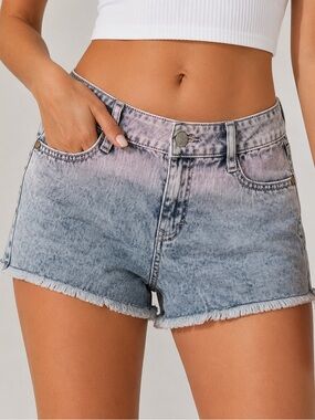 Decree Junior’s Pink Ombré Acid Wash Distressed Retro Cutoff Denim Jean Shorts
